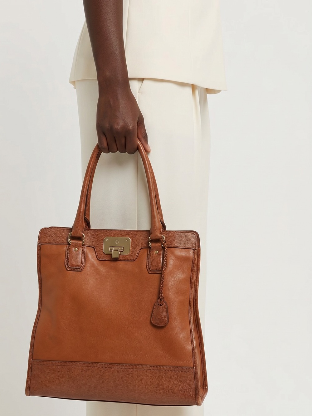 Cole Haan Designer Leather Tote Bag in Cognac - Picture 2 of 16